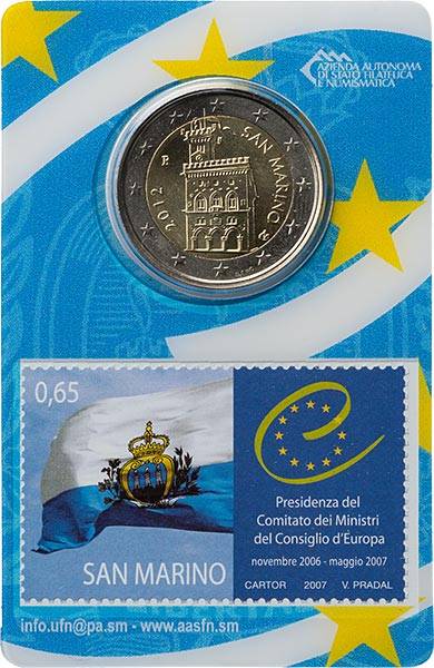 2 Euro San Marino Kursmünze Stamp und Coin Card 2012