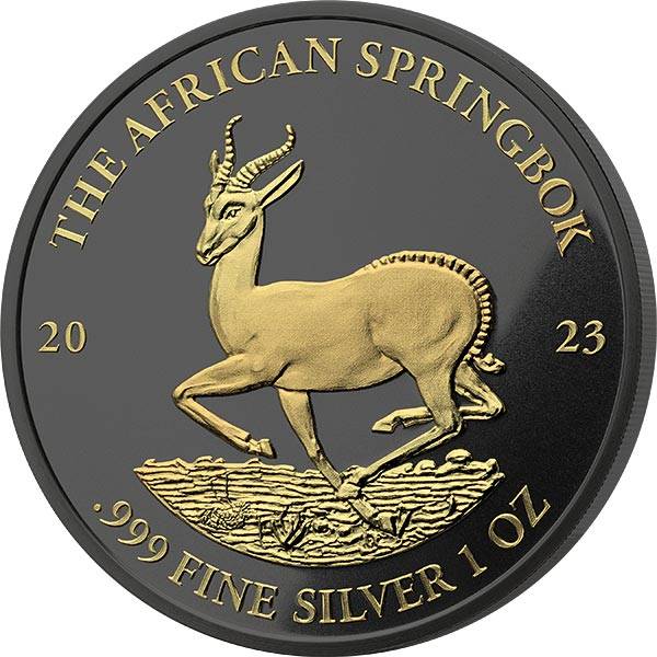 1 Unze Silber Gabun Springbock 2023 Golden Enigma Edition