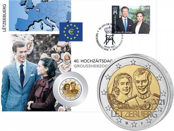 2 Euro Luxemburg Numisbrief 40. Hochzeitstag des Großherzoglichen Paares 2021