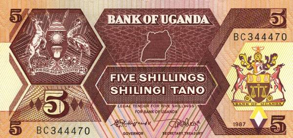 5 Schillings Banknote Ugandas Tierwelt 1987