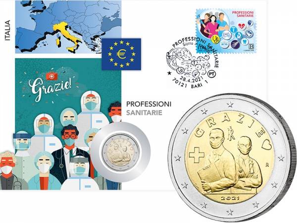 2 Euro Numisbrief Italien Berufe im Gesundheitswesen 2021