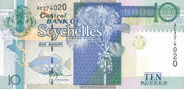 10 Ruppees Seychellen Banknote 1998