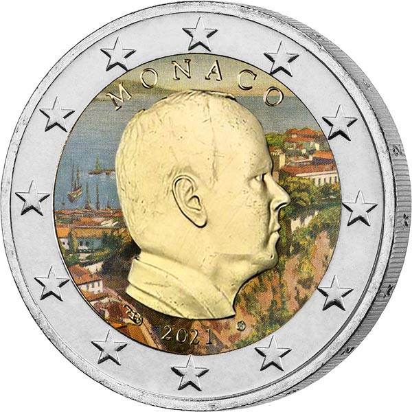 2 Euro Monaco Fürst Albert II. 2021 mit Farb-Applikation