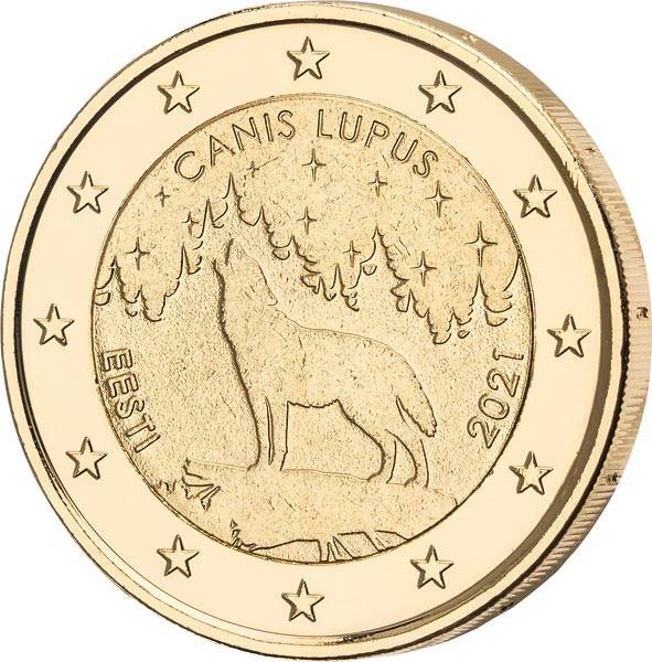 2 Euro Estland Nationaltier Wolf vollvergoldet 2021