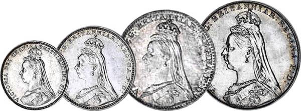 1 - 4 Pence Großbritannien Königin Victoria Maundy Set 1888-1892