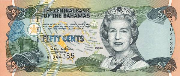 1/2 Dollars Bahamas Banknote Queen 2001