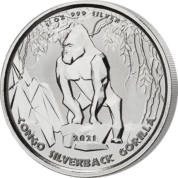 1 Unze Silber Kongo Silberrücken Gorilla 2021