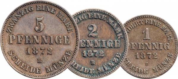 1, 2 und 5 Pfennig Mecklenburg-Strelitz Großherzog Friedrich Wilhelm 1872