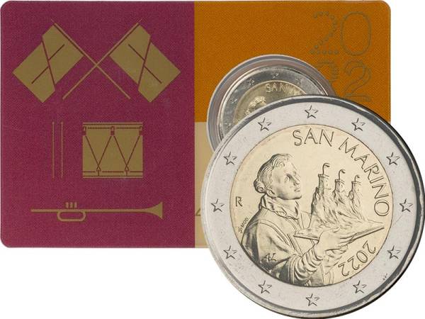 2 Euro San Marino Kursmünze - 40 Jahre Fahnenwerfer/Musiker 2022