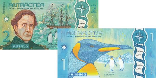 1 + 2 Dollars Polymer-Banknoten-Set Antarktis