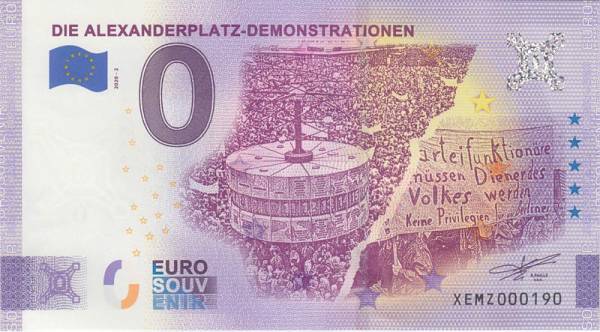 0-Euro-Banknote Die Alexanderplatz-Demonstration 2020