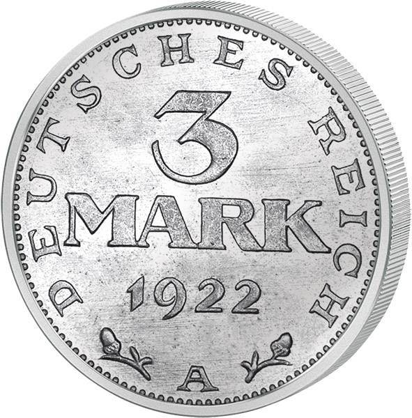 3 Mark Weimarer Republik Adler ohne Inschrift 1922 A ss-vz