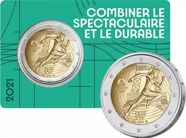 2 Euro Frankreich Olympia 2024-Übergabe der Olympischen Fahne Coincard 2021