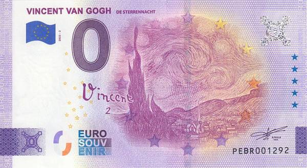 0-Euro-Banknote Niederlande Van Gogh - Sternennacht 2022