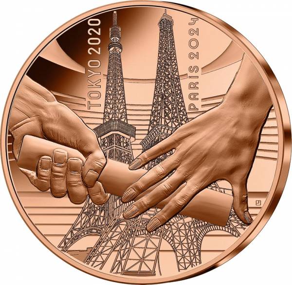 1/4 Euro Frankreich Olympia Paris 2024 - Stab-Übergabe Tokio und Paris 2021