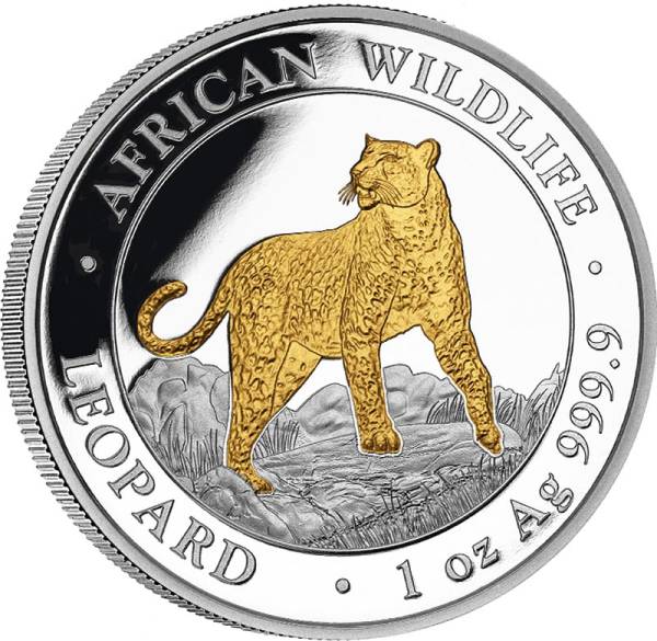 100 Shillings Somalia Leopard 2022 mit Gold-Applikation