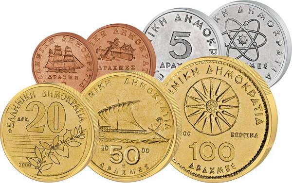 1 - 100 Drachmas Kursmünzensatz Griechenland 1982-2000