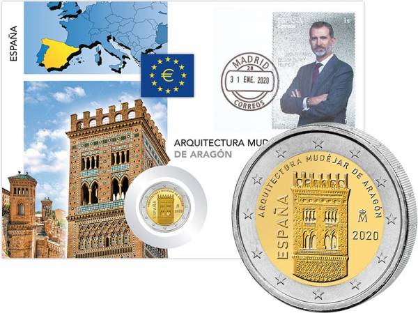 2 Euro Numisbrief Spanien Welterbeserie Architektur der Mudéjaren in Argón 2020