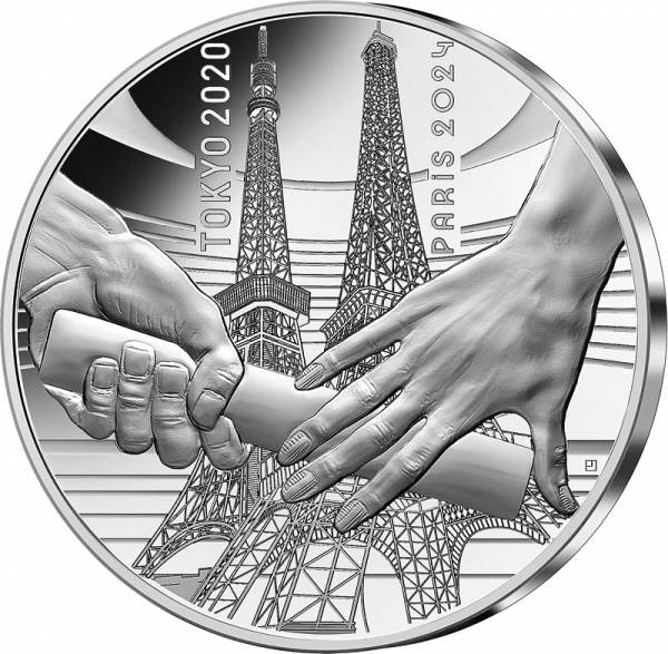 10 Euro Frankreich Olympia Paris 2024 - Stab-Übergabe Tokio und Paris 2021