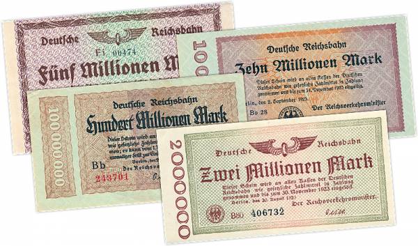 2, 5, 10, 100 Millionen Mark 1923