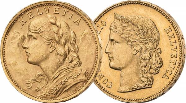 Schweiz 2 x 20 Franken Schweizer Gold Legenden 1896+1897