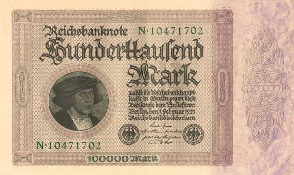 100.000 Mark Deutsches Reich Kaufmannsschein 1923