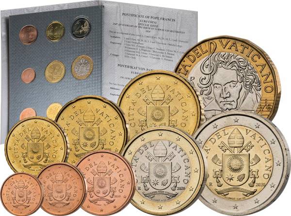 Euro-Kursmünzensatz Vatikan 2020 Ersttags-Edition inkl. 5 Euro Münze