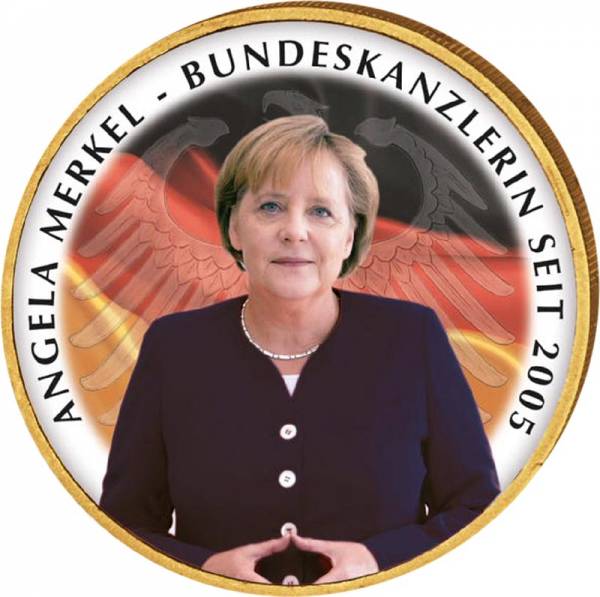 2 Euro BRD Bundeskanzlerin Angela Merkel 2021 Vollvergoldet mit Farb-Applikation