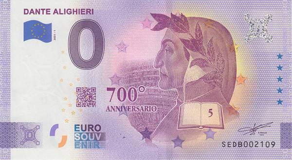 0-Euro-Banknote Italien - 700. Todestag Dante 2021