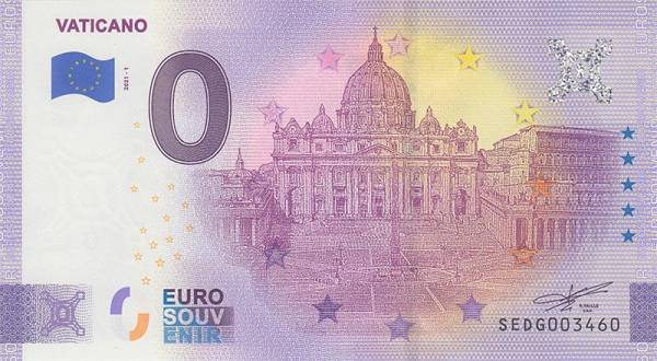 0-Euro-Banknote Vatikan Petersdom 2021