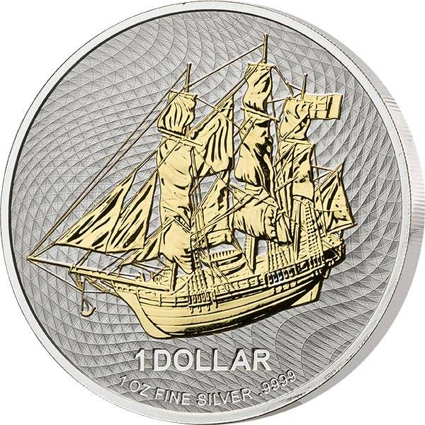 1 Dollar Cook-Inseln Bounty 2022 mit Gold-Applikation
