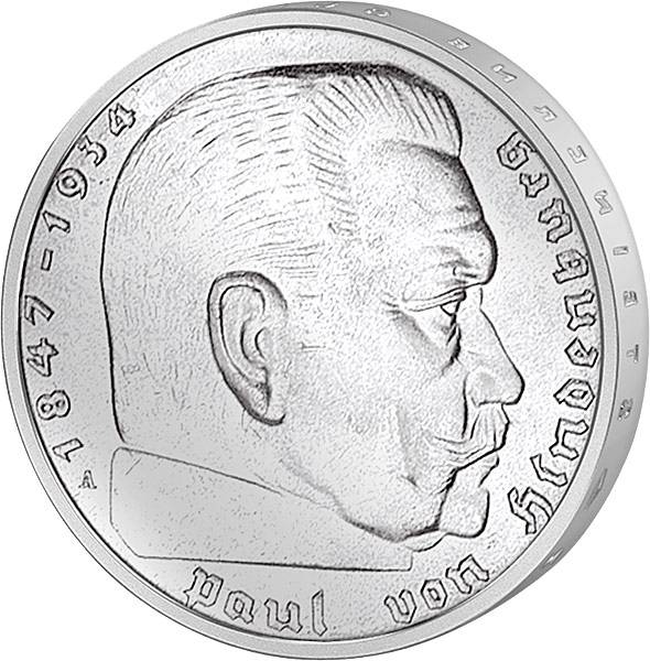 5 Reichsmark Hindenburg Adler 1935/1936   sehr schön