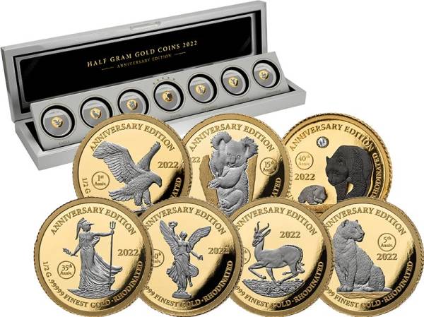 7 x 1.000 Francs Gabun Half Gram Gold Coins 2022