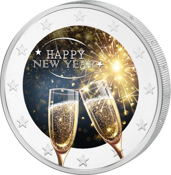 2 Euro BRD Happy New Year 2021 mit Farbapplikation