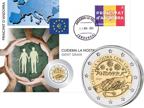 2 Euro Numisbrief Andorra - Wir kümmern uns um unsere Senioren 2021