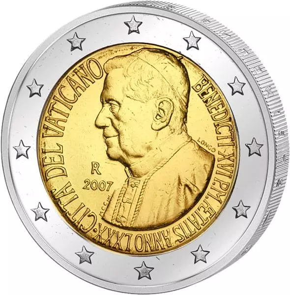 Vorderseite 2 Euro Vatikan 80. Geburtstag Benedikt XVI. 2007