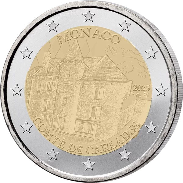 Vorderseite 2 Euro Monaco Die alten Lehen der Grimaldis - Grafschaft Carladès 2025