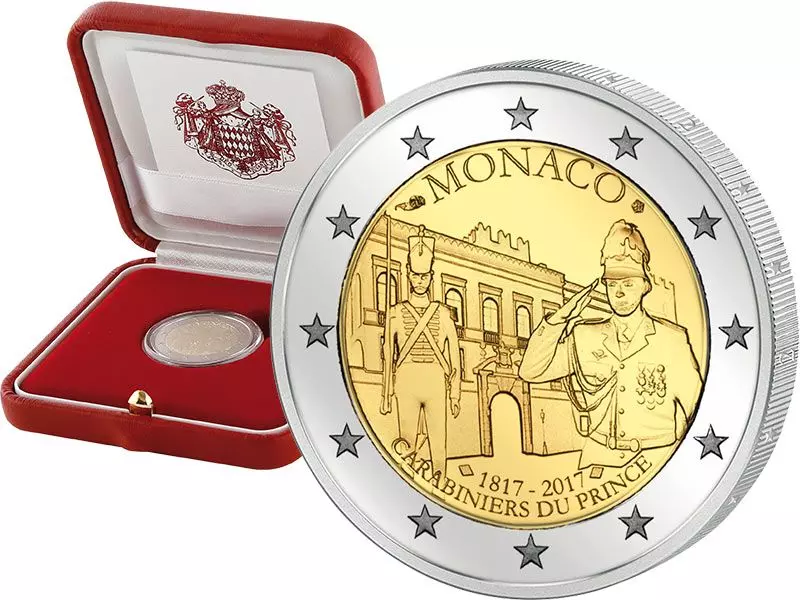 Das Bild zeigt die Münze 2 Euro Monaco 200 Jahre Fürstliche Karabinierskompanie 2017