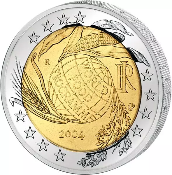 Das Bild zeigt die Münze 2 Euro Italien Welternährungsprogramm 2004