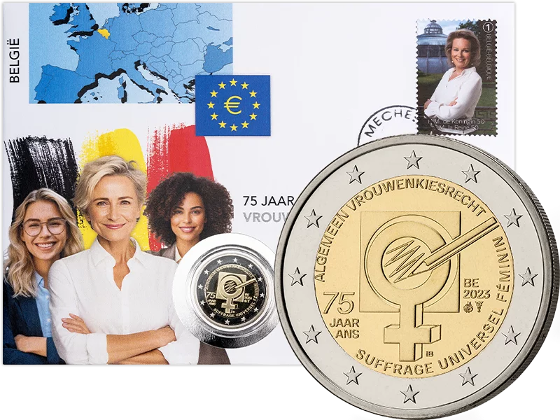 Das Bild zeigt den 2 Euro Numisbrief 75 Jahre Frauenwahlrecht 2023