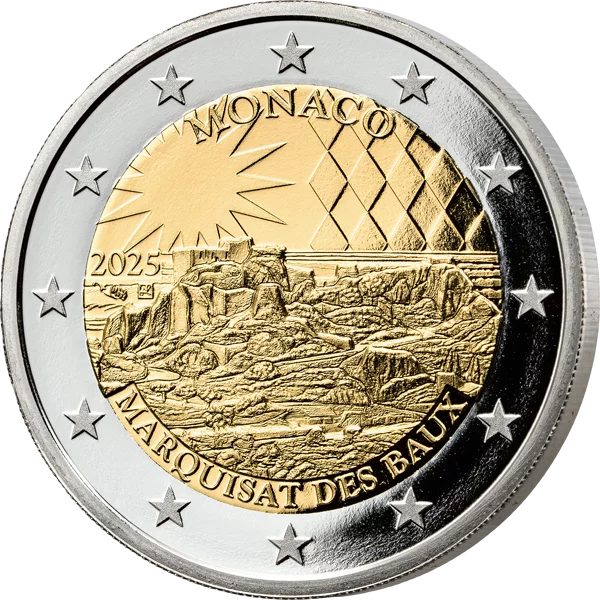 Vorderseite 2 Euro Monaco Die alten Lehen der Grimaldis - Markgrafentum Baux 2025