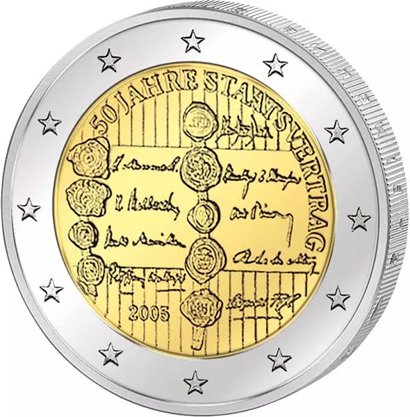 Das Bild zeigt die Münze 2 Euro Österreich 50 Jahre Staatsvertrag 2005