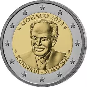 Das Bild zeigt die 2 Euro Monaco 100. Geburtstag von Fürst Rainier III. 2023 