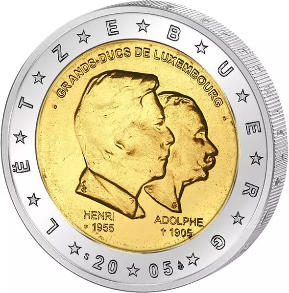 Das Bild zeigt die Münze 2 Euro Luxemburg Großherzog Henri und Adolphe 2005