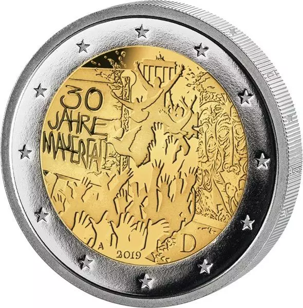 Das Bild zeigt die 2 Euro BRD 30 Jahre Fall der Berliner Mauer 2019 prägefrisch