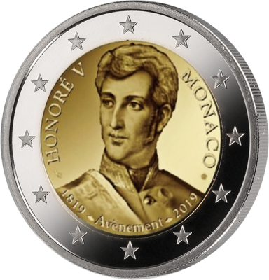 Vorderseite 2 Euro Monaco 200. Jahrestag der Thronbesteigung von Fürst Honoré V. 2019