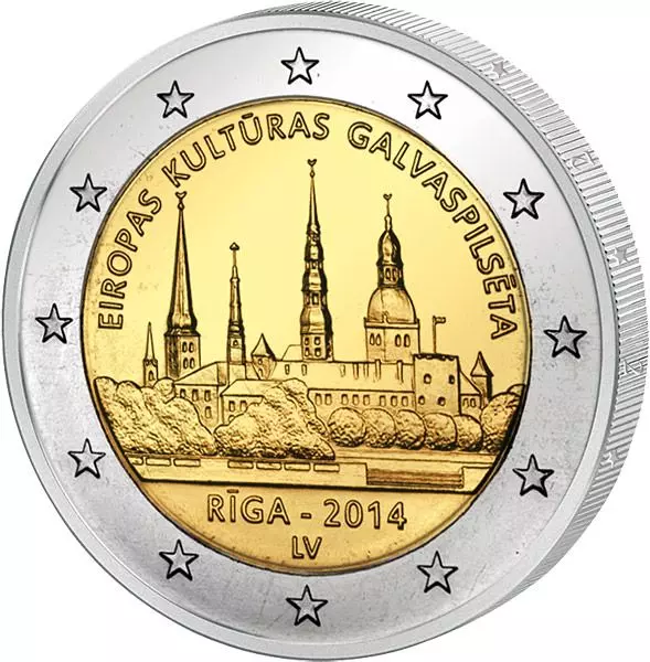 Vorderseite 2 Euro Lettland Riga Europäische Kulturhauptstadt 2014
